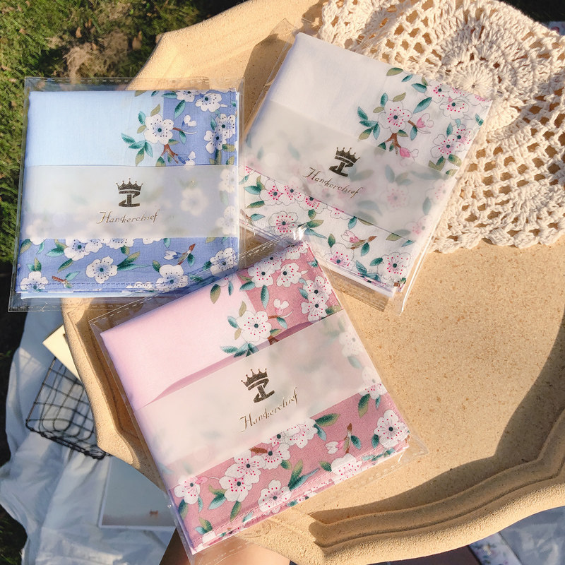 Women's Handkerchief, All-Cotton Handkerchief, Cherry Blossom Square Scarf, Pure Cotton, Girls' Antique Floral Handkerchief, Wedding Gift