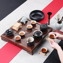 Tea tea set set home living room simple chicken wings solid wood tea tray ceramic teapot tea cup tea kung fu set