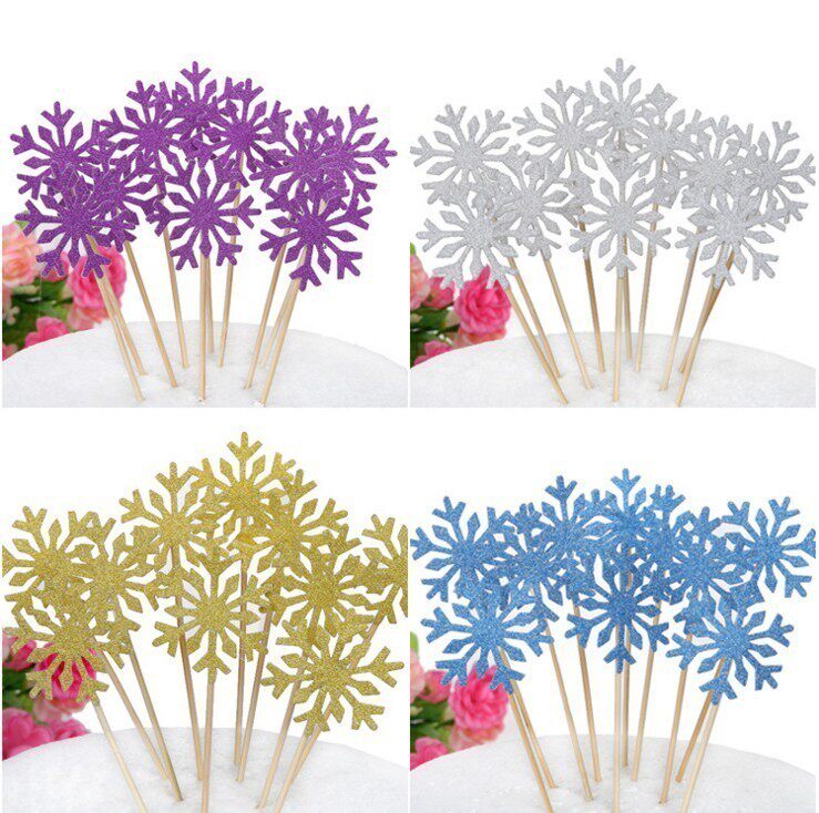 Snowflake Toothpicks Illustrator Ice Princess Family Sitcom children Birthday Cake Decoration Baking Materials Christmas Bug View