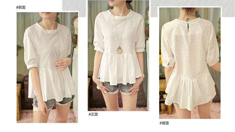 Mùa hè ngọt ngào kích thước lớn tay áo lỏng lẻo phun tay áo xù hem ren voan búp bê áo sơ mi nữ T-Shirt top sơ mi nữ