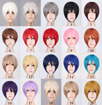 taobao agent Steamed Bow House COS Wigmail Universal MSN Short Hair Black Blue Purple Pink Golden Golden Gray Orange Anime Wig
