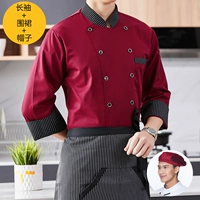 Красный лонгслив, фартук, шапка