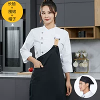 Белый лонгслив, фартук, шапка