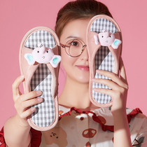 Linen slippers for home women cotton linen non-slip thick-soled indoor wood floor silent exterior summer sandals lovers