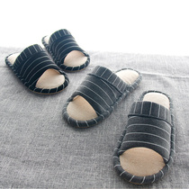 Linen slippers men summer indoor non-slip Japanese female home lovers floor Four Seasons stripes cotton linen home shoes men