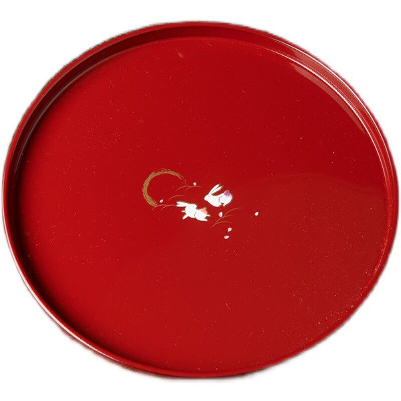 Japan Imports Mountains Lacquer Ware Hand-painted Cute Rabbit Cherry Blossom Round Day Style Tray Tea Tray Tea Ware Heatproof Dish