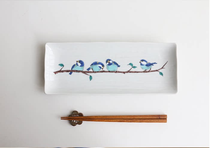 Spot Japan imported Kutani burning small bird and wind ceramic fruit plate Japanese small plate Japanese food plate tableware