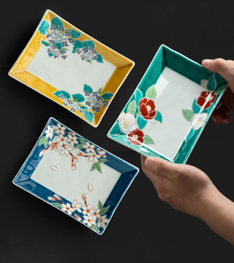 Spot Japan Imports Nine Valley Fever Season Flowers Long Dish Square Dish Snack Fruit Tray Cherry Blossom Plate Birthday Present