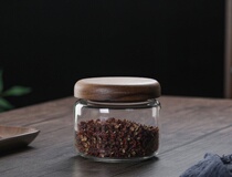 GL Japanese-style transparent storage bottle desktop acacia wood lid round tea dried fruit snack glass sealed storage jar