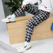 Girls pants spring and autumn children Plaid casual children pants 2021 spring new loose thin overalls pants