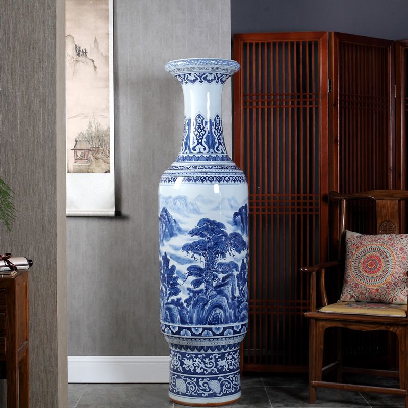 Jingdezhen ceramics hand of large blue and white vase sitting room hall hotel opening gifts furnishing articles company