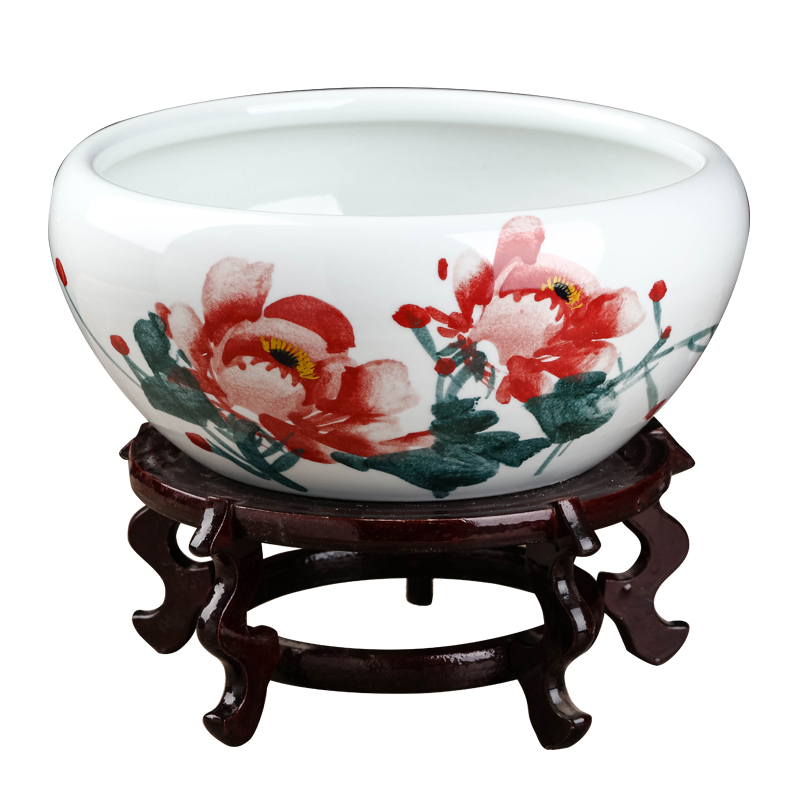 Jingdezhen ceramics aquarium hand - made sitting room desktop furnishing articles turtle tank goldfish bowl lotus lotus basin