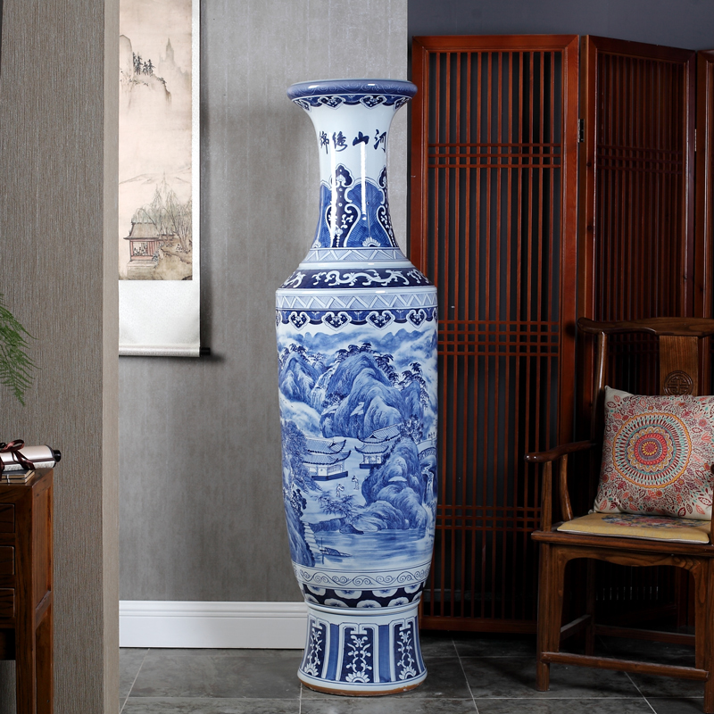 Jingdezhen ceramics hand of large blue and white vase sitting room hall hotel opening gifts furnishing articles company