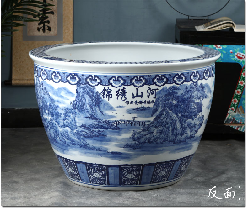 Jingdezhen ceramics to heavy landing fish tank water lily hydroponic bath crock cylinder town curtilage courtyard feng shui decorative furnishing articles