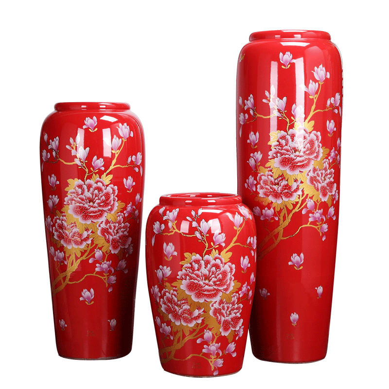 Jingdezhen ceramics 3 sets of large red vase I household housewarming gift sitting room adornment is placed