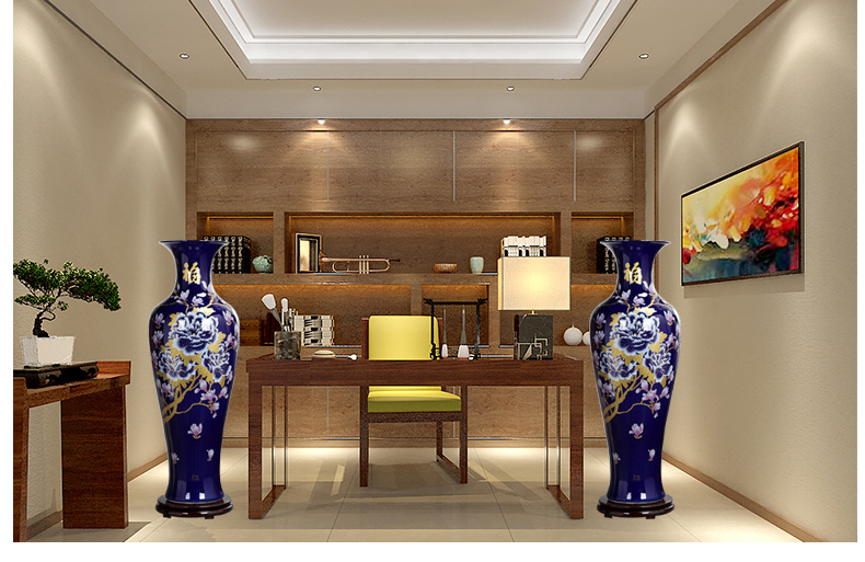 Jingdezhen ceramics big red peony ground vase a thriving business hotel opening taking