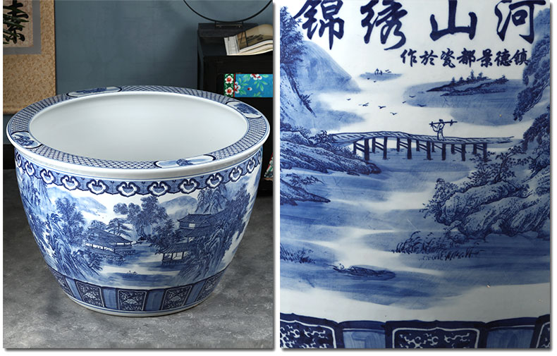 Jingdezhen ceramics to heavy landing fish tank water lily hydroponic bath crock cylinder town curtilage courtyard feng shui decorative furnishing articles