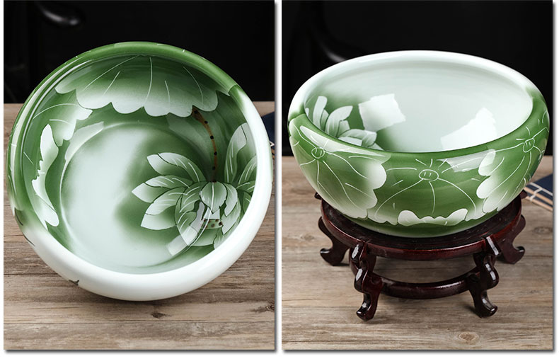 Jingdezhen ceramics aquarium hand - made sitting room desktop furnishing articles turtle tank goldfish bowl lotus lotus basin