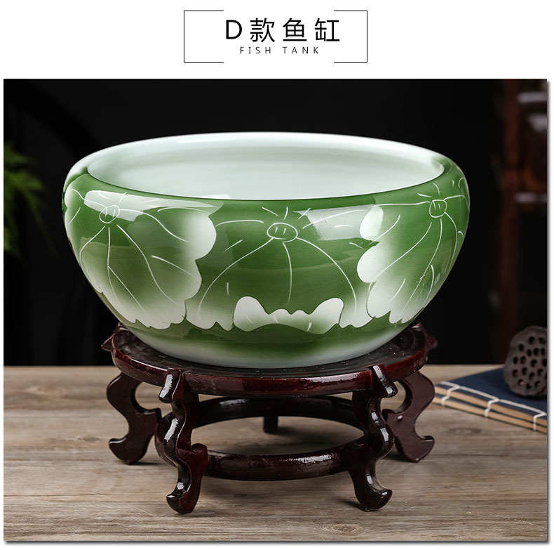 Jingdezhen ceramics aquarium hand - made sitting room desktop furnishing articles turtle tank goldfish bowl lotus lotus basin