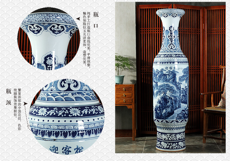 Jingdezhen blue and white landscape of large ceramic hand - made vases hall hotel opening gifts sitting room adornment is placed