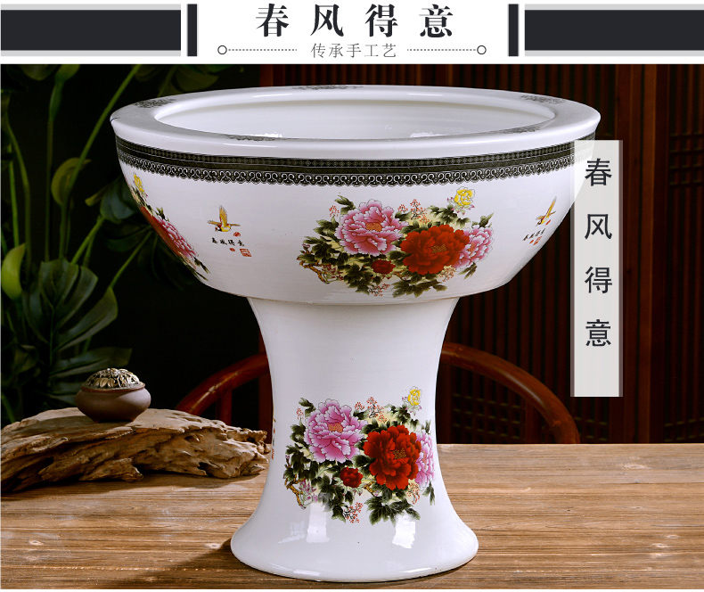 Jingdezhen ceramics ground vertical column type goldfish bowl large water lily always LianHe flowerpot carp cylinder furnishing articles in the living room