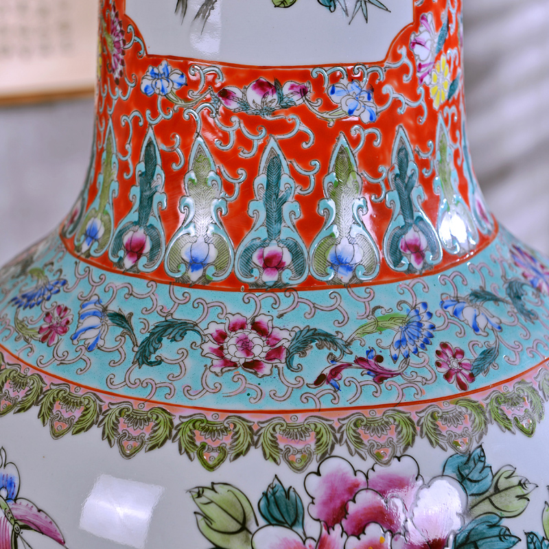 Jingdezhen hand - made archaize pastel of large vase study of new Chinese style sitting room adornment hotel office furnishing articles