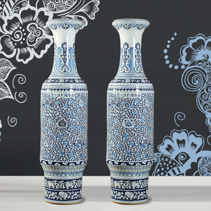 Jingdezhen blue and white landscape of large ceramic hand - made vases hall hotel opening gifts sitting room adornment is placed