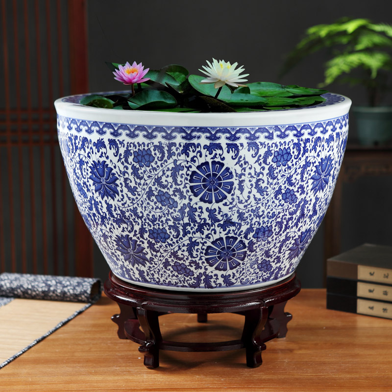 Jingdezhen ceramics turtle cylinder goldfish bowl creativity especially big trumpet aquarium water lily flower pot lotus