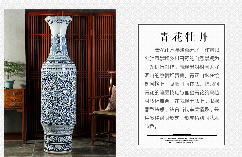 Jingdezhen blue and white landscape of large ceramic hand - made vases hall hotel opening gifts sitting room adornment is placed