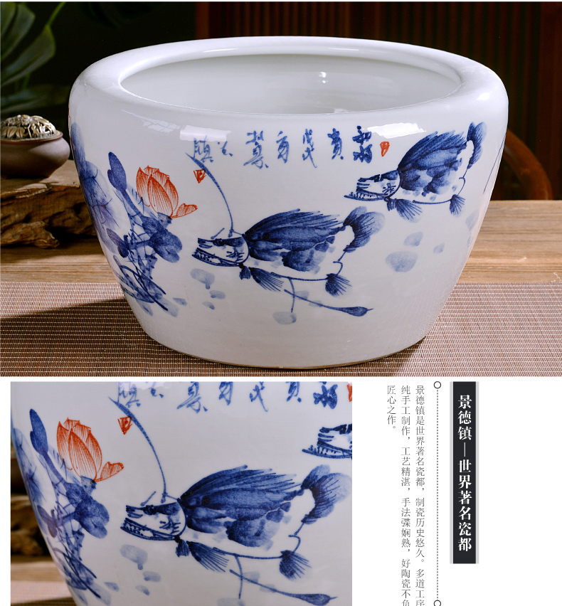 Jingdezhen ceramics large turtle cylinder water lily bowl lotus goldfish bowl bowl lotus cylinder tank sitting room furnishing articles