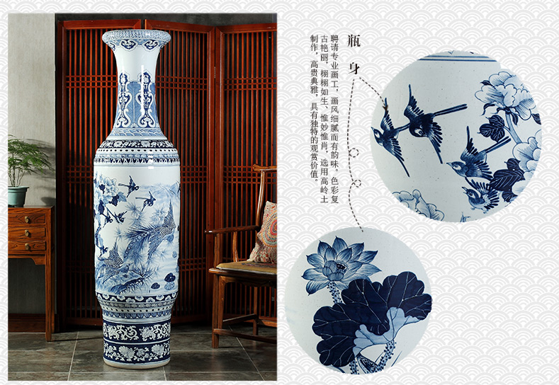 Jingdezhen blue and white landscape of large ceramic hand - made vases hall hotel opening gifts sitting room adornment is placed