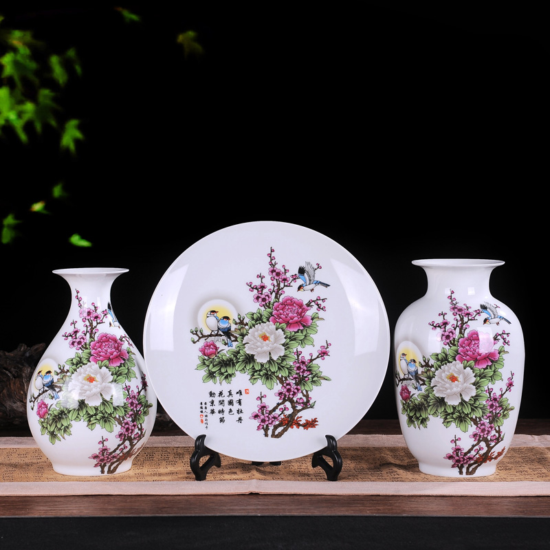 Jingdezhen ceramic three - piece suit modern home decoration crafts vases, ceramic sitting room TV ark, furnishing articles