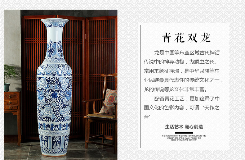 Jingdezhen blue and white landscape of large ceramic hand - made vases hall hotel opening gifts sitting room adornment is placed