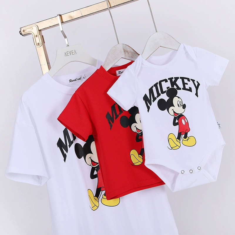 Mùa hè 2020 áo phông Mickey quần áo cha mẹ trẻ em cho một gia đình ba và bốn phim hoạt hình ngắn tay T-boo em bé romper romper - Trang phục dành cho cha mẹ và con