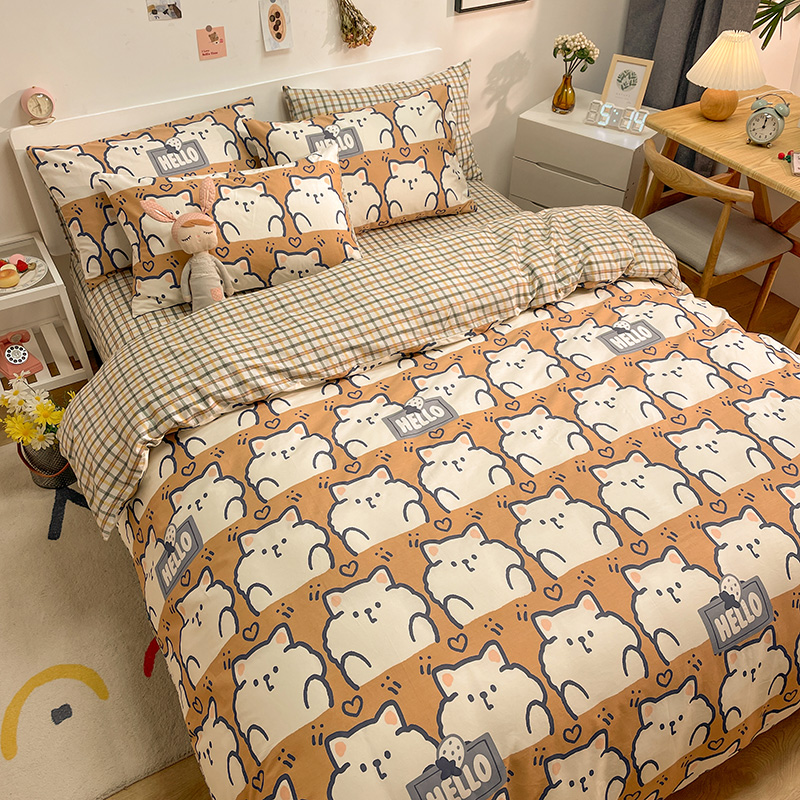 Cartoon Bed Four Pieces Of Pure Cotton Full Cotton All Four Seasons Universal Quilt Cover Bed Linen Dormitory home bed Three sets