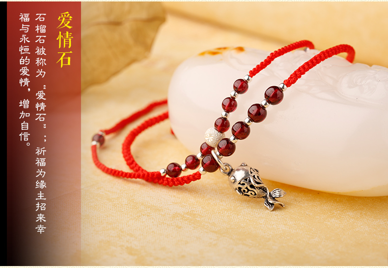 Ciyuange mở garnet dây đỏ vòng chân nam nữ bạc chuyển hạt chân dây hòa bình món quà trang sức tốt lành lắc chân nữ pnj