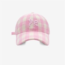 Japanese designers joint style High-quality Bow Tie Embroidery Baseball Cap Spring Summer Season Plaid Duck Tongue Cap