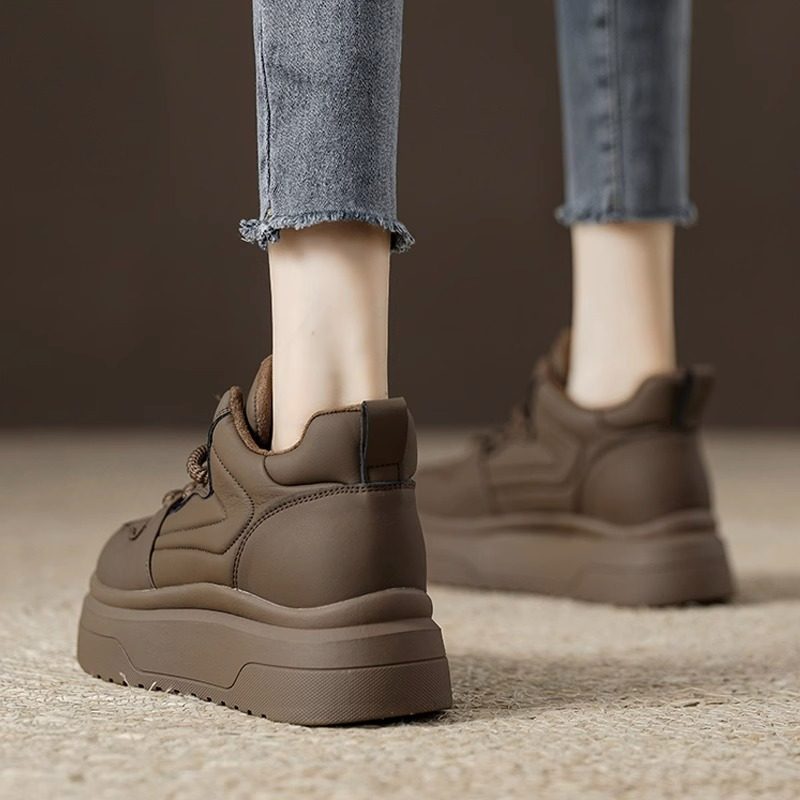 Feet feeling super good Thick Bottom Light Plus Suede Board Shoes New High Help 100 Hitch Comfort Cotton Shoes Leather Face Sneakers-Taobao