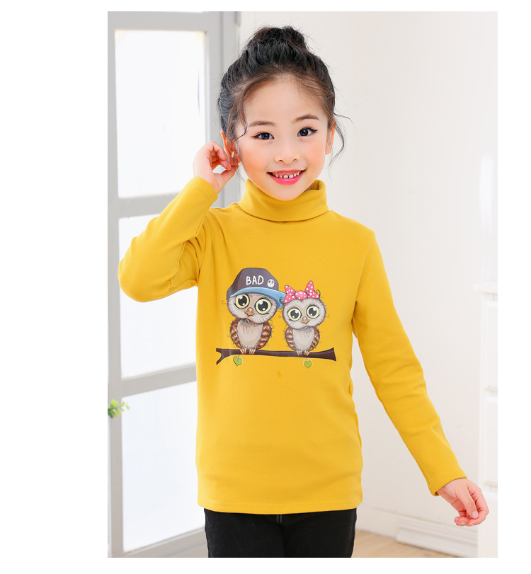 Áo thun bé gái cổ cao cotton 2018 mẫu mùa đông trẻ em lớn mùa thu trẻ em đáy áo thun bé tay dài áo phông bé trai 1-12 tuổi