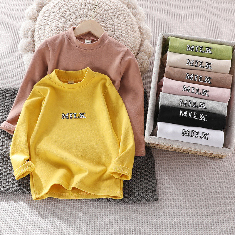 Children's bottoming shirt pure cotton 2022 autumn and winter middle and big girls baby half turtleneck long-sleeved T-shirt boys autumn top