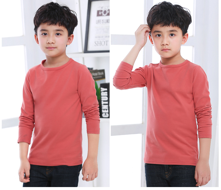 Áo phông cotton trẻ em mùa xuân và mùa thu mới trẻ em lớn cổ tròn áo thun bé gái áo trắng bé trai áo thun dài tay quần áo bé gái