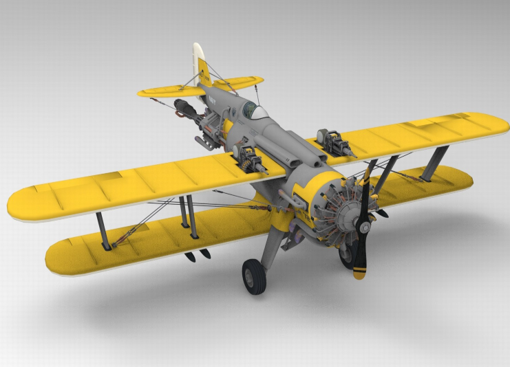 C4D柴油蒸汽朋克FBX复古科幻STL双翼卡通飞机OBJ游戏载具Blender-cg男孩