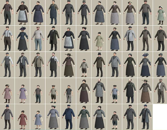 C4D FBX STL OBJ中世纪欧洲人物小孩妇女中年人带骨骼三维3D模型-cg男孩