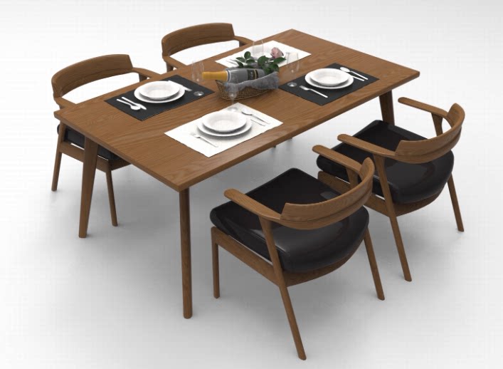 C4D北欧日式简约家具FBX餐桌STL餐椅OBJ餐具Blender碗盘刀叉素材