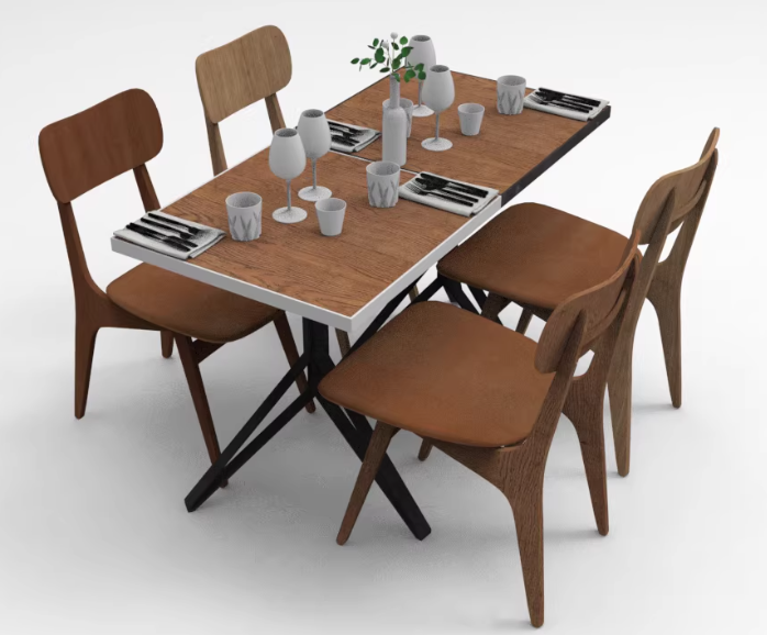 C4D FBX STL OBJ Blender Maya餐桌餐椅酒杯刀叉高脚杯三维3D模型
