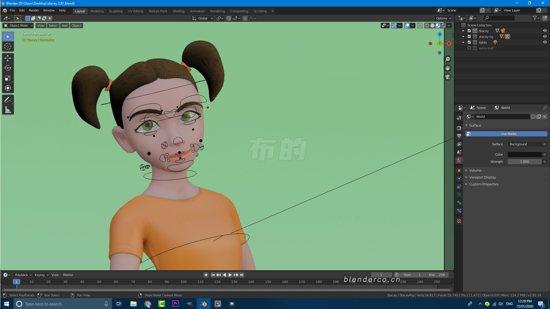 Blender卡通女孩绑定人物模型