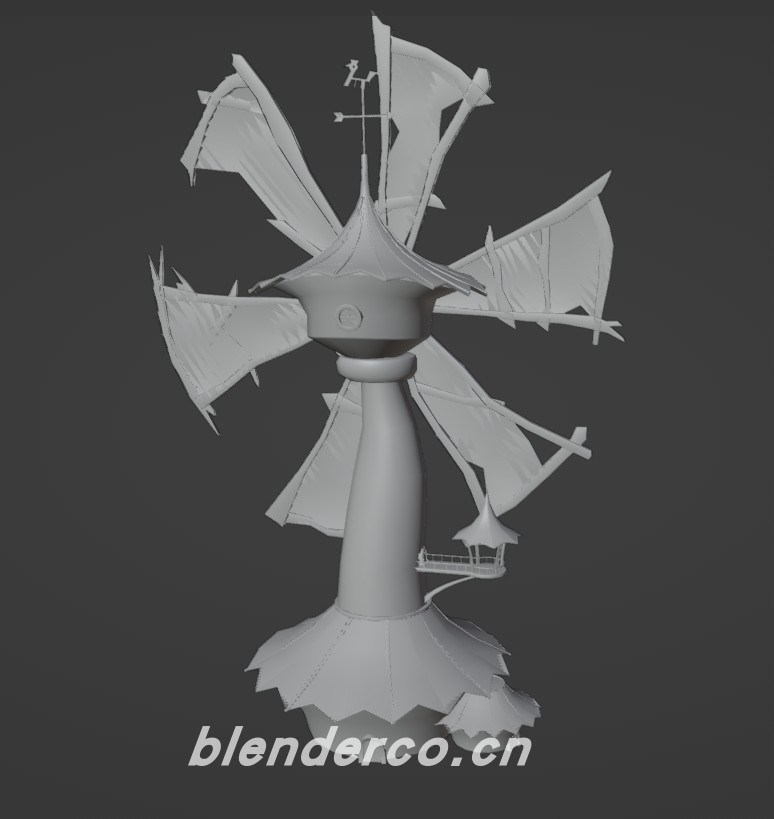 Blender卡通地面建筑风车7