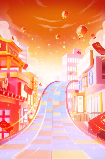 C4D年货节春节建筑喜庆商铺促销OC渲染3D立体场景