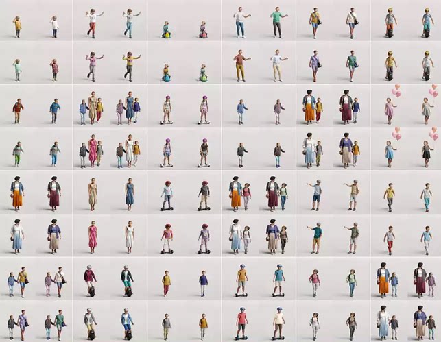 C4D欧美儿童FBX小孩STL人物角色OBJ妇女三维模型Blender素材Maya