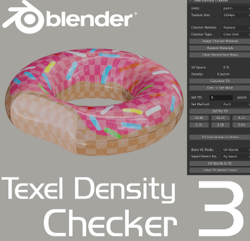 Blender 插件：Texel 密度检查器 3.4  Texel Density_3.4